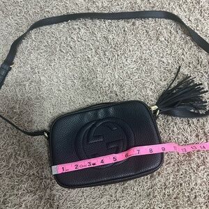 Black Leather Crossbody Bag with Tassel